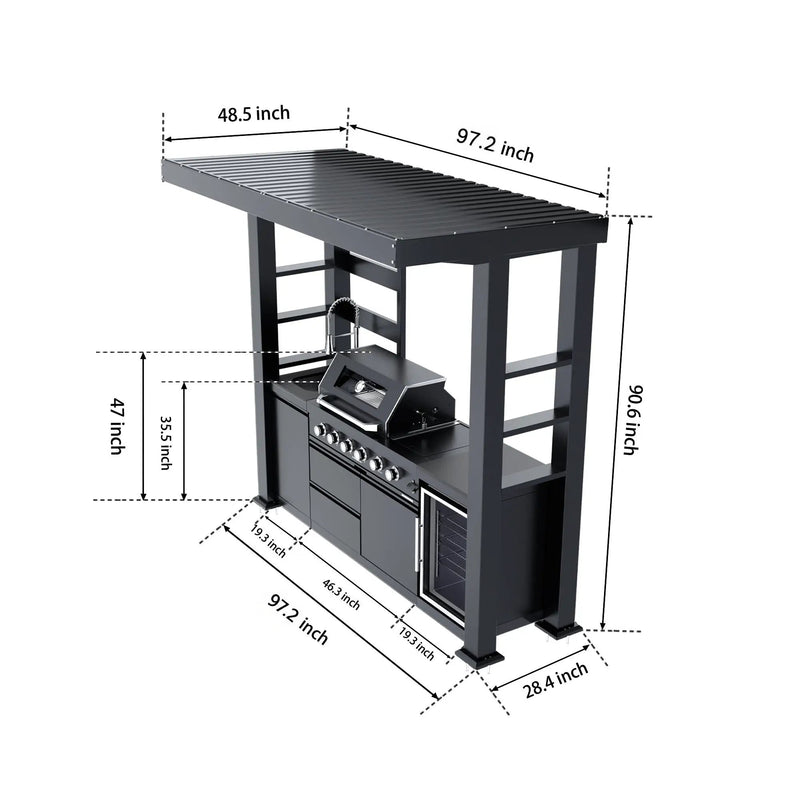 97-Inch 4-Burner Deluxe Stainless Steel Gas Outdoor Kitchen Grill by HouseOfZazla