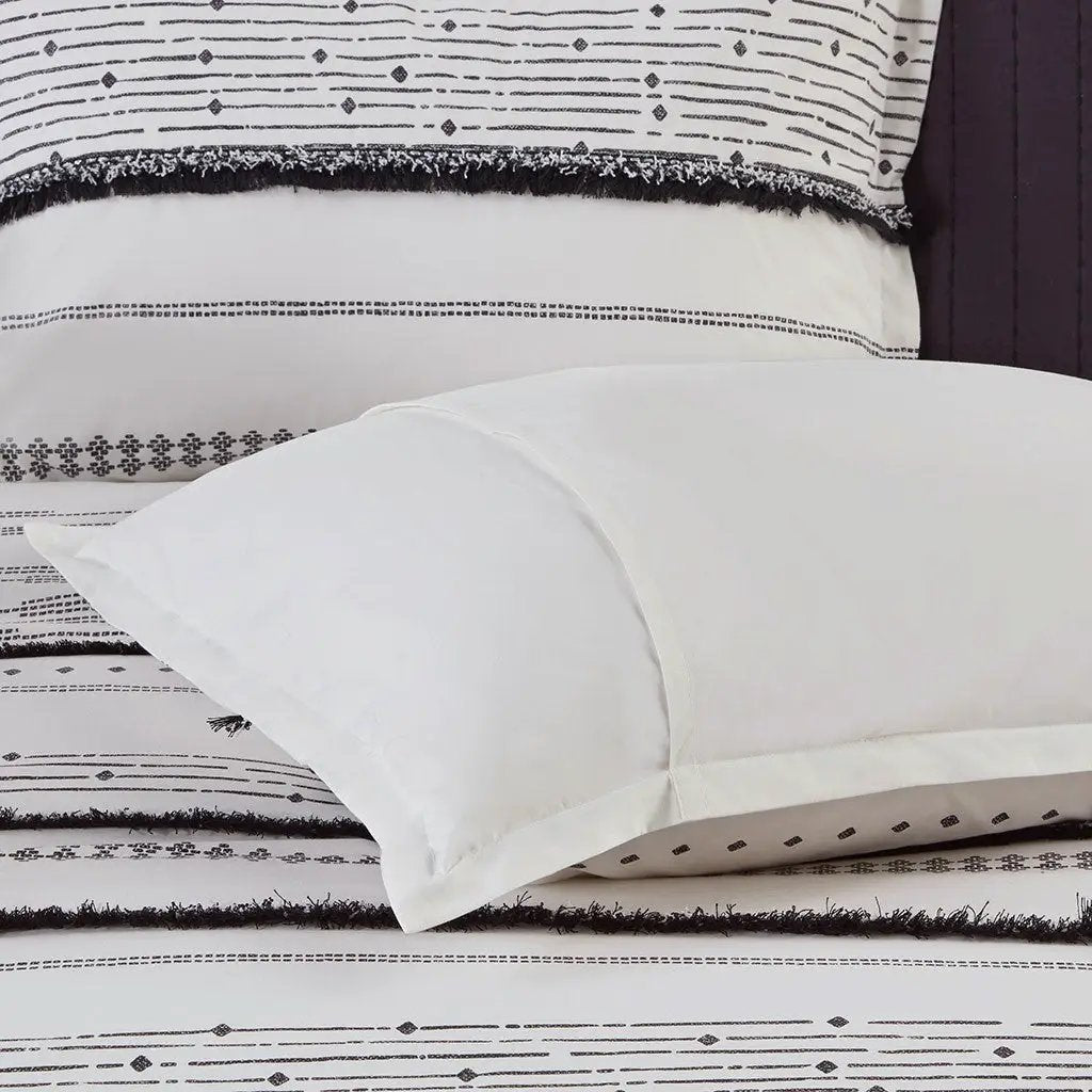 Cotton Printed Comforter Set with Trims Black/White King/Cal King by HouseOfZazla