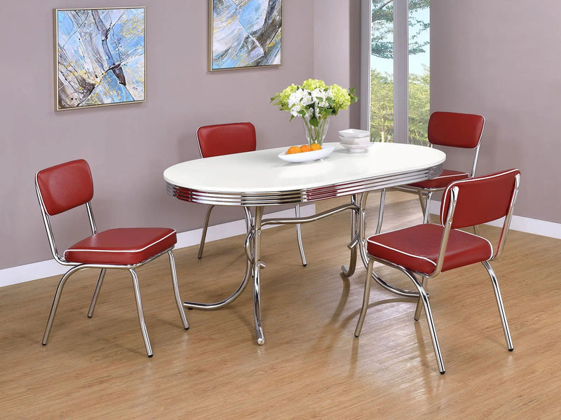 Retro Oval 60-inch Wood Top Dining Table White and Chrome by Unique Piece Furniture