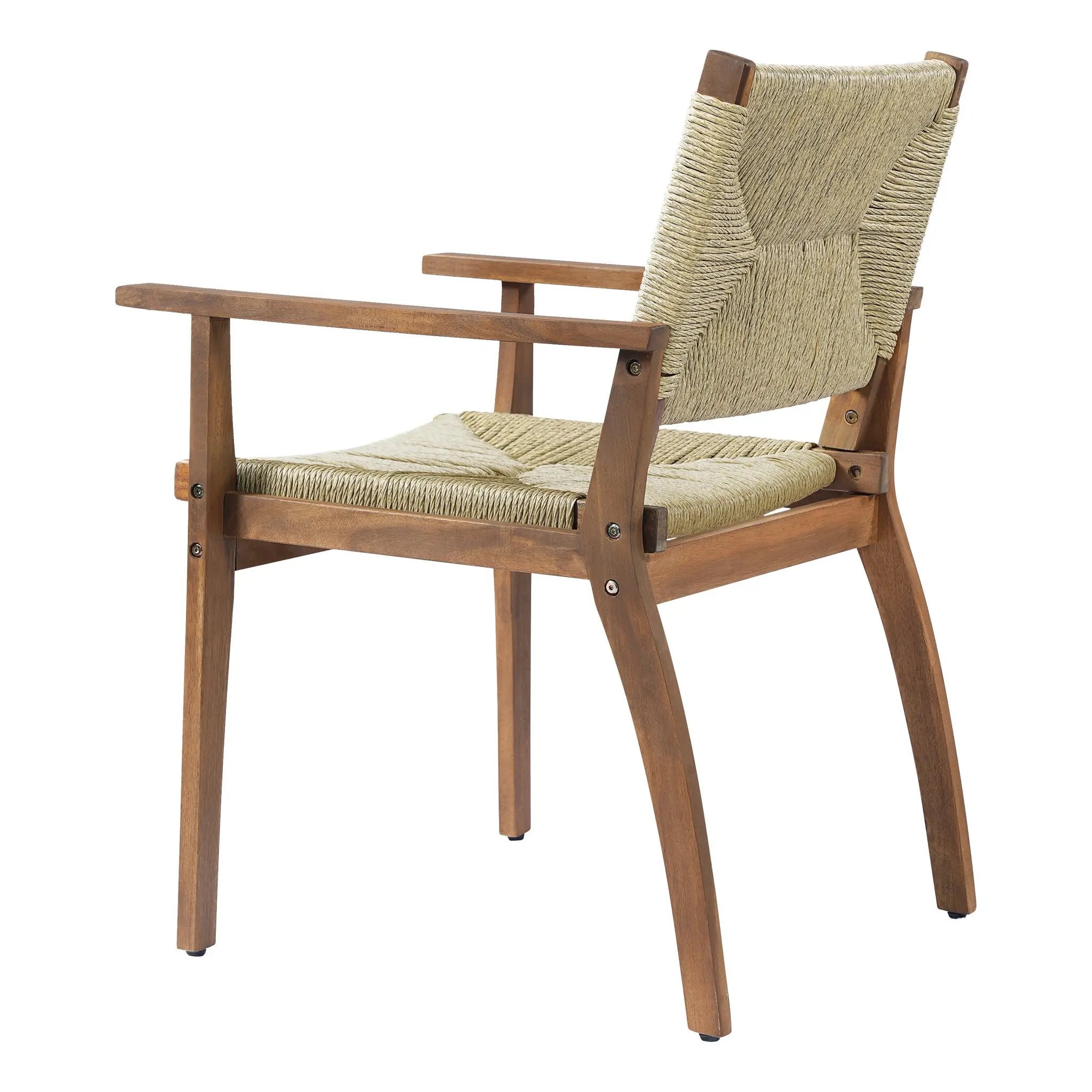 5-Piece Outdoor Dining Set: Teak Finish Round Acacia Wood Table & 4 Wicker Armchairs by HouseOfZazla