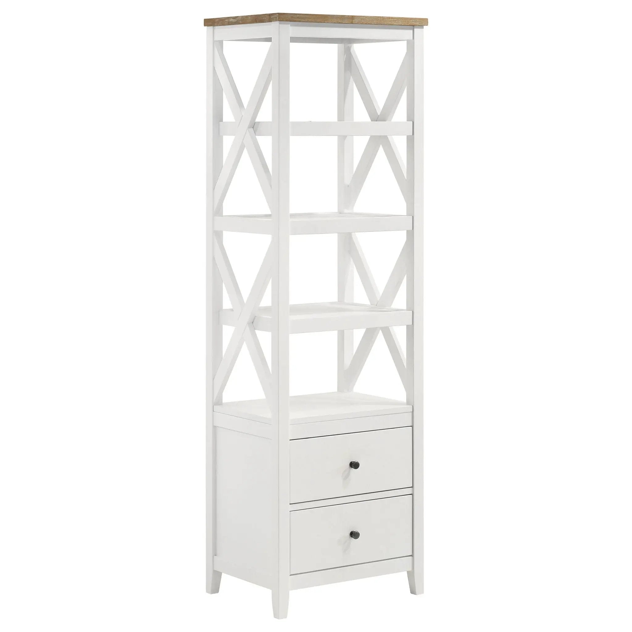 Hollis 4-shelf Wood Media Tower with Drawers Brown and White by Unique Piece Furniture