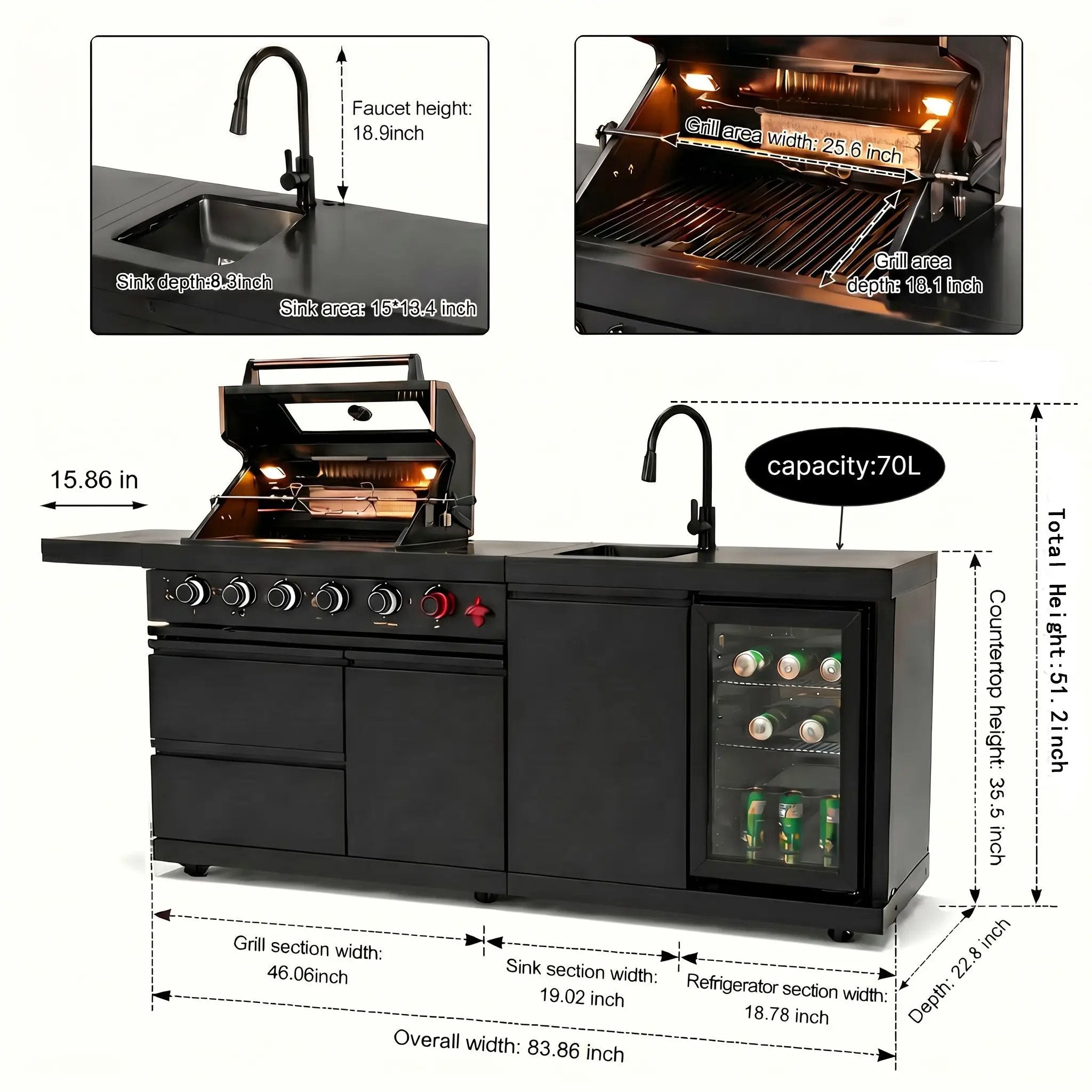 84-Inch Deluxe Stainless Steel Gas Outdoor Kitchen Barbecue Island Grill by HouseOfZazla