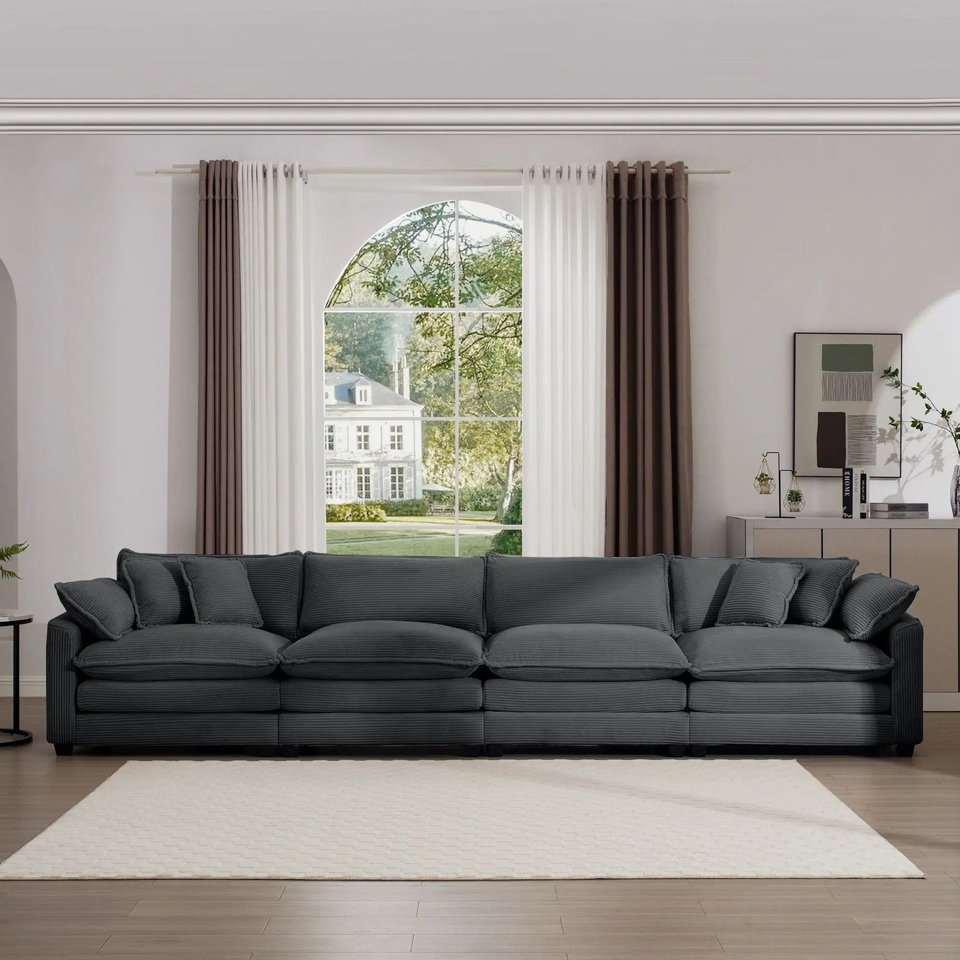 Modern Upholstered 4 Seater Fabric Sofa With Arm And Throw Pillows by Unique Piece Furniture