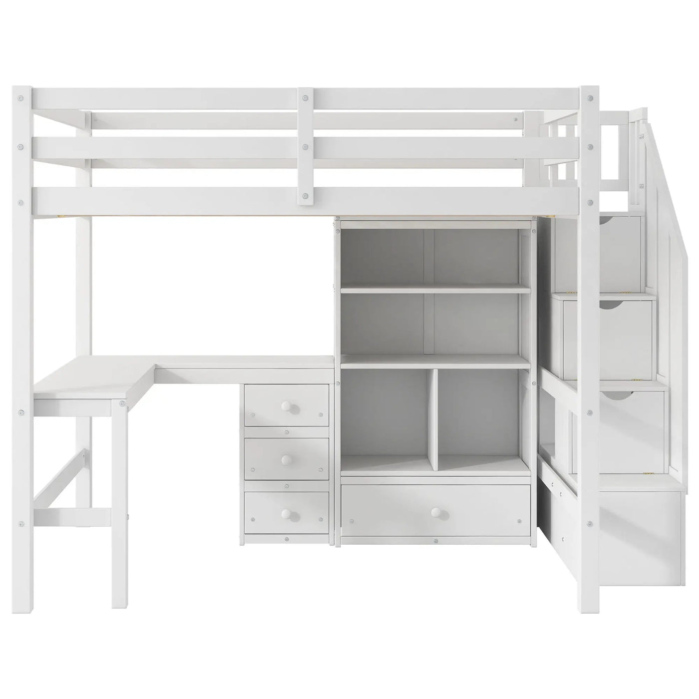 Loft Bed & L Shaped Desk, Drawers, Cabinet, And Storage Staircase by HouseOfZazla