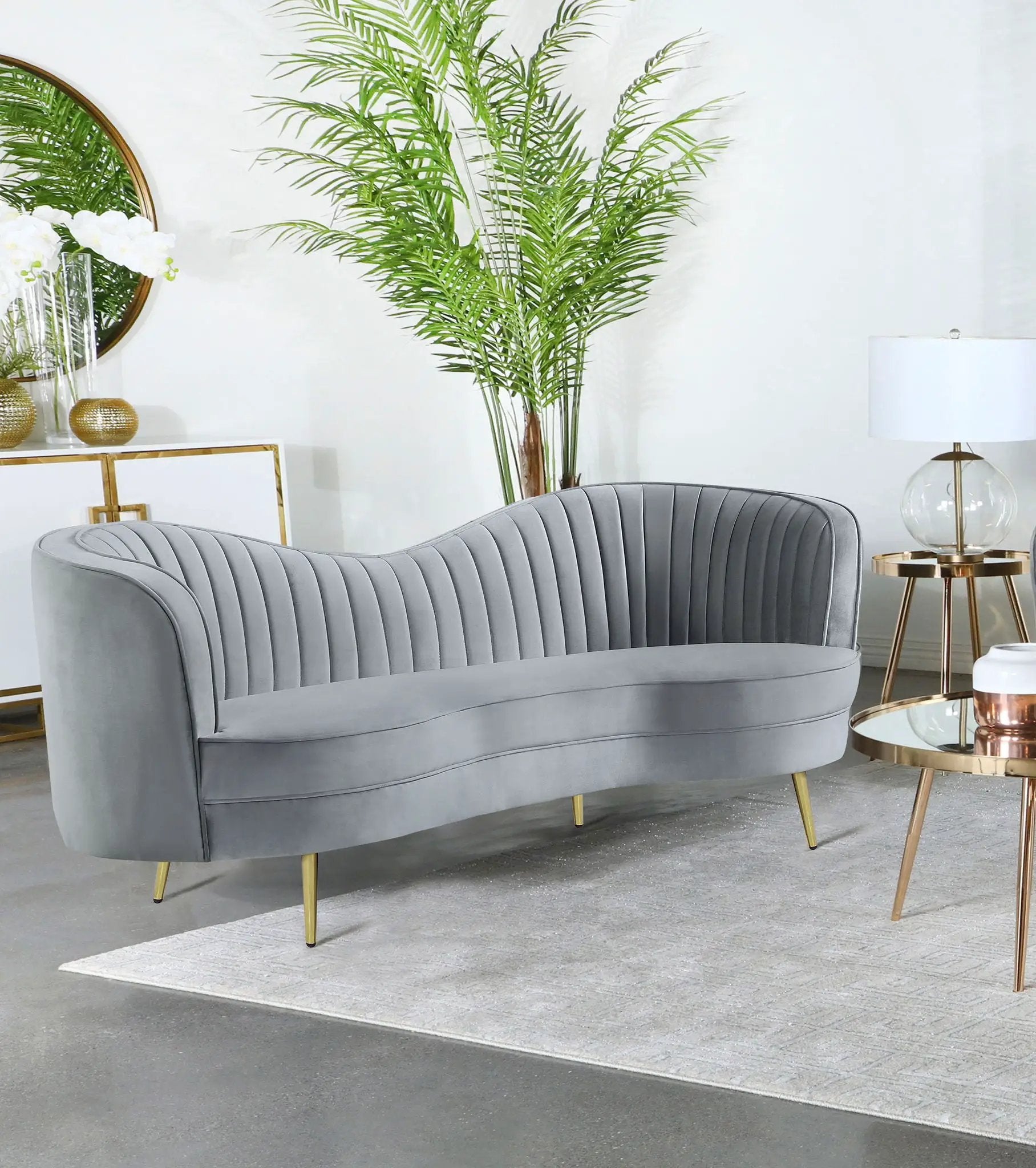 Sophia Upholstered Channel Tufted Loveseat Grey by Unique Piece Furniture