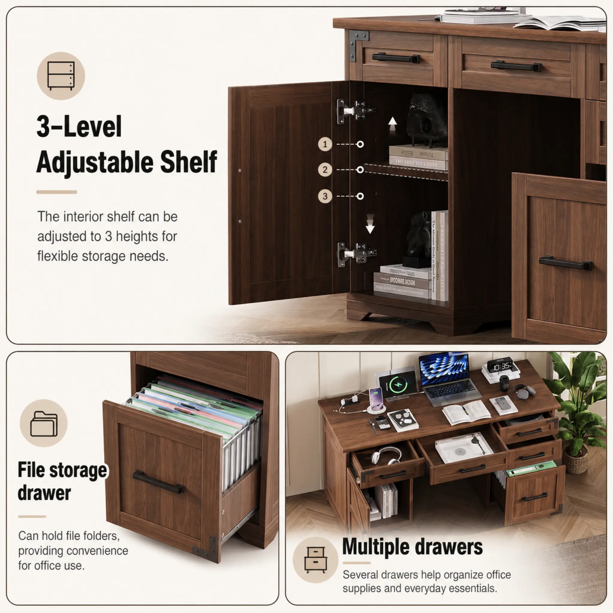 55" Farmhouse Executive Desk with Charging Station by HouseOfZazla