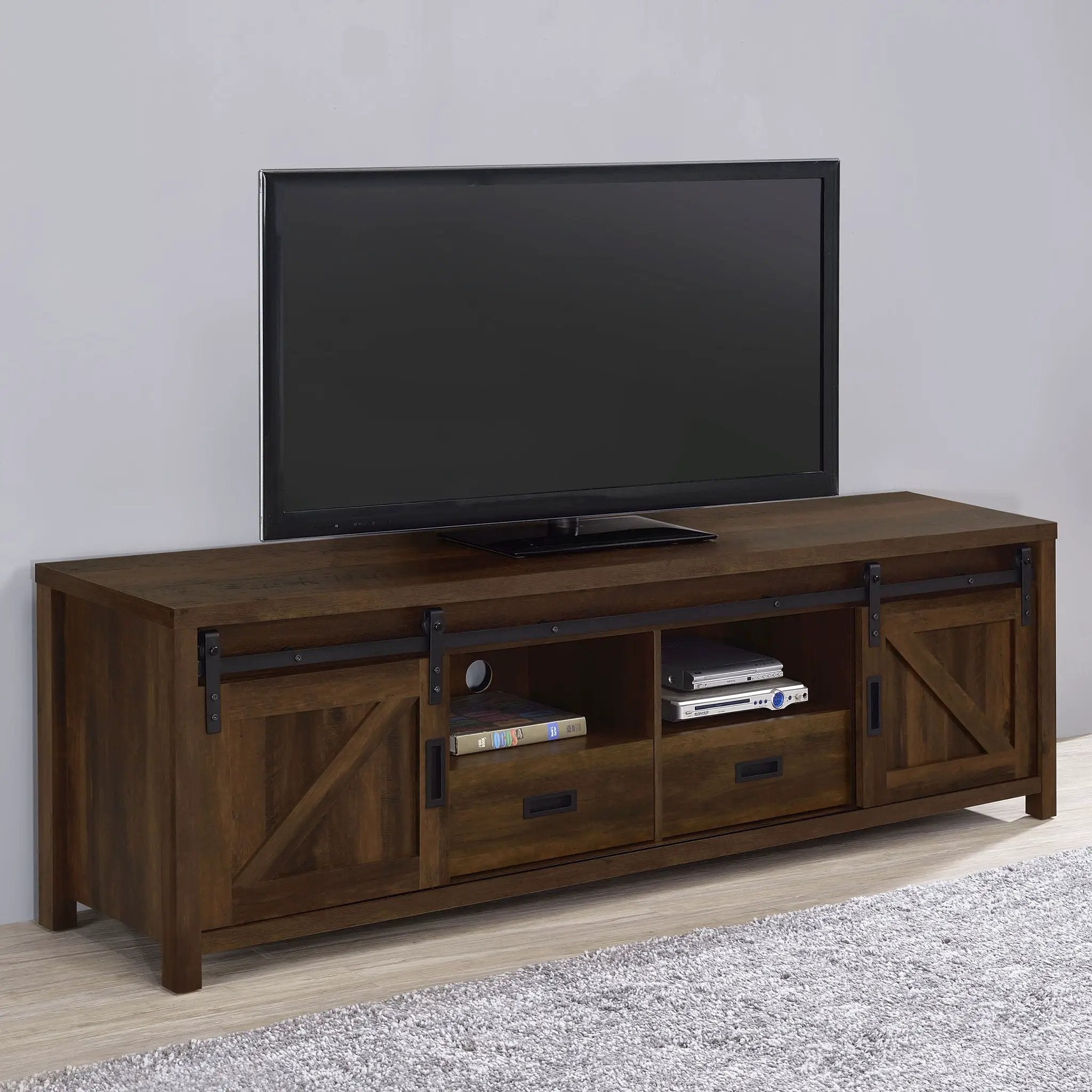 Madra 2-door Engineered Wood 79-inch TV Stand Dark Pine by Unique Piece Furniture