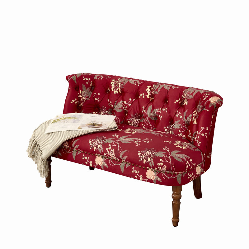 European Style Wine Red Sofa Chair with Floral Print – Wine Red, photo 8 of 10