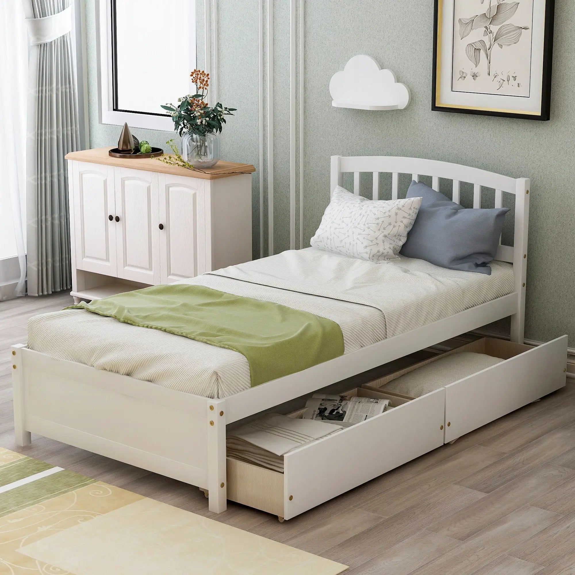 Platform Storage Bed Wood Bed Frame With Two Drawers And Headboard by HouseOfZazla