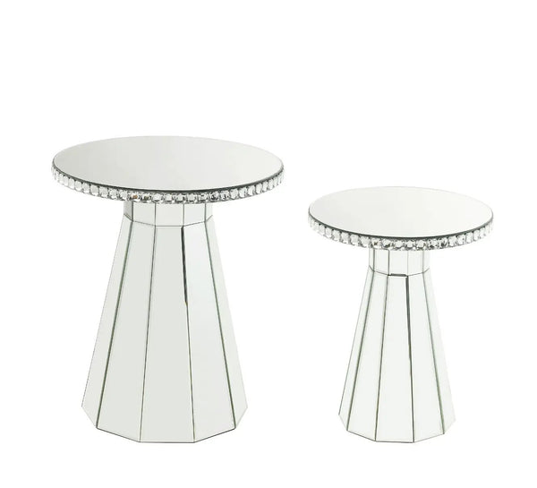 Lotus - 20" Accent Table - Mirrored, Faux Ice Cube Crystals