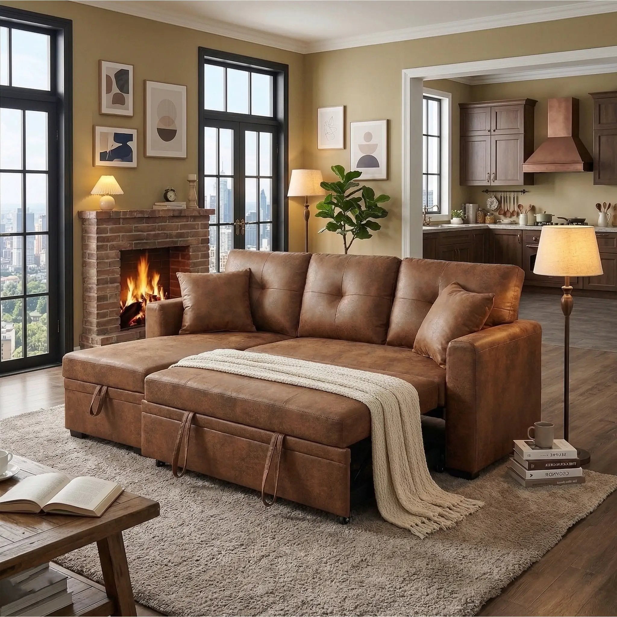 Reversible Chaise Sleeper Sofa with Pull-Out Bed by HouseOfZazla