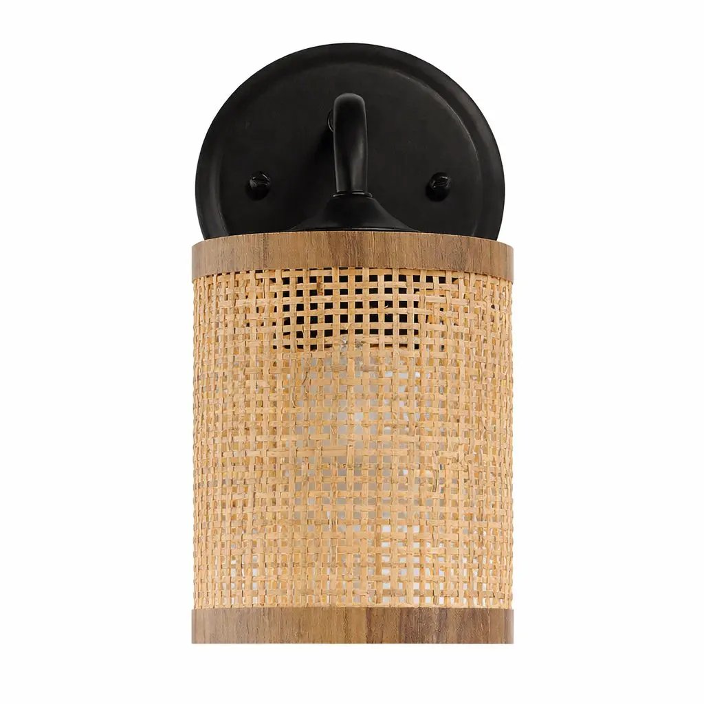 Reef - Single Lights Wall Sconce With Natural Shade Rustic Wicker Wall Light - Black / Rattan by HouseOfZazla