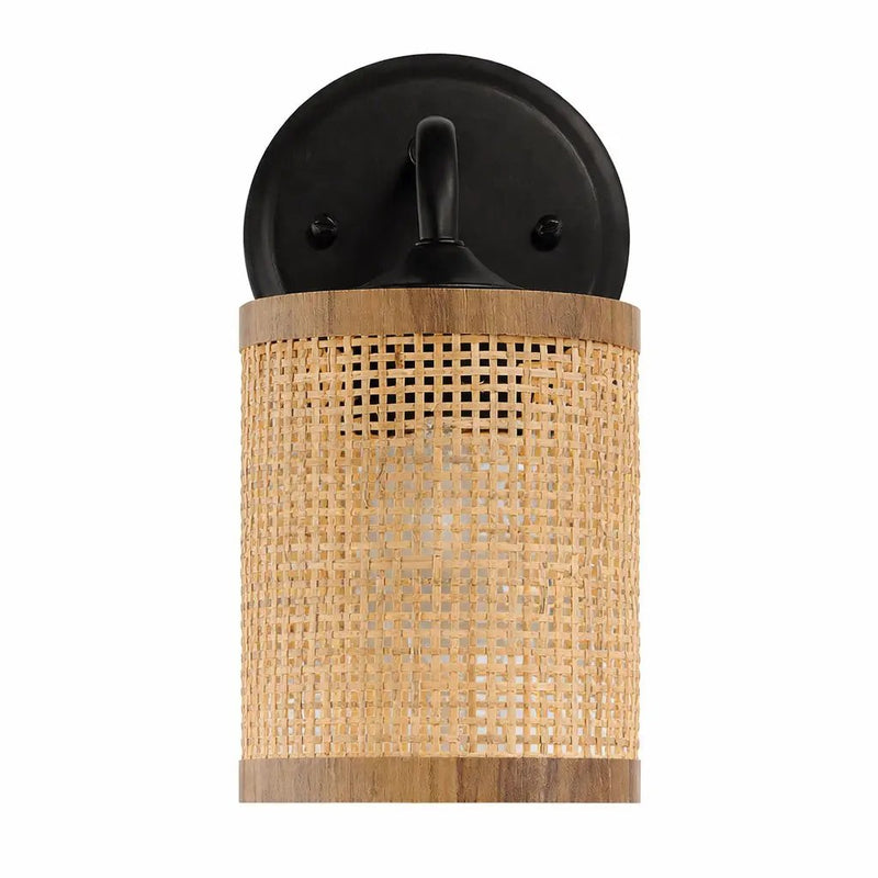Reef - Single Lights Wall Sconce With Natural Shade Rustic Wicker Wall Light - Black / Rattan by HouseOfZazla
