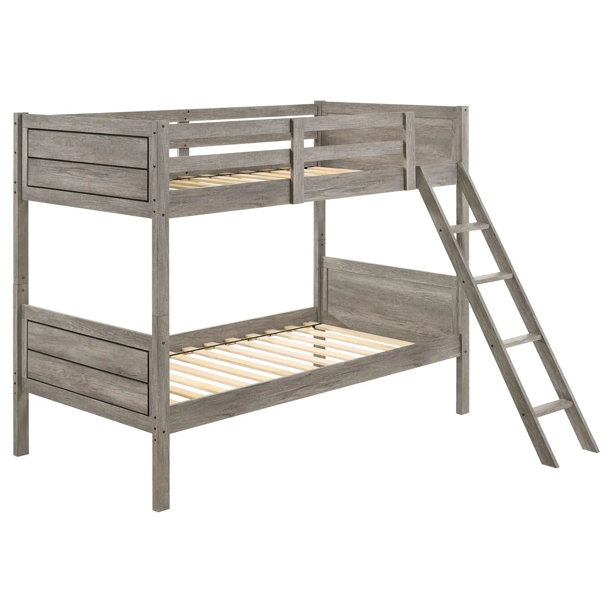 Ryder Wood Twin Over Twin Bunk Bed Weathered Taupe by Unique Piece Furniture