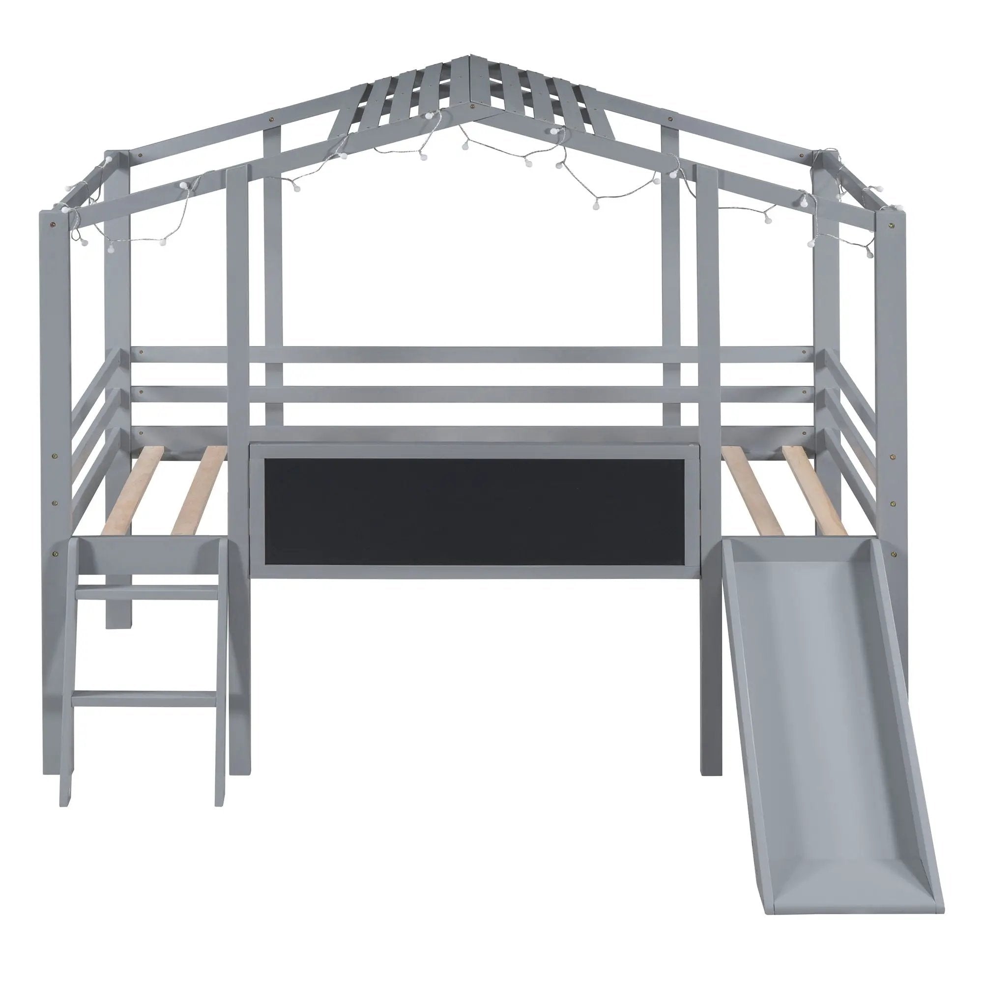Loft House Bed With Ladder And Slide, With board And Light Strip On The Roof by HouseOfZazla