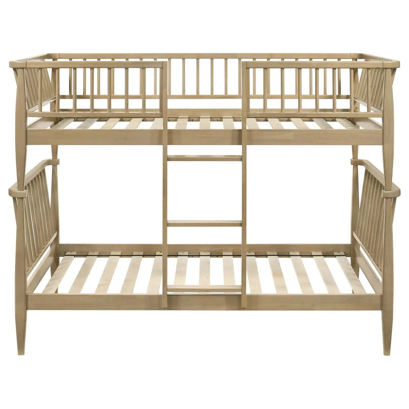 Abram Windsor Twin Over Twin Wood Bunk Bed with Ladder Almond by Unique Piece Furniture