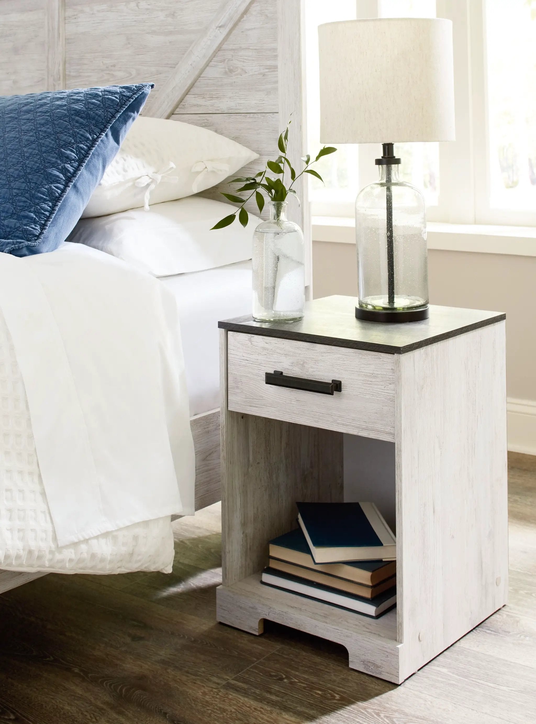 Shawburn - One Drawer Night Stand - Open Cubby - White / Black / Gray by Unique Piece Furniture