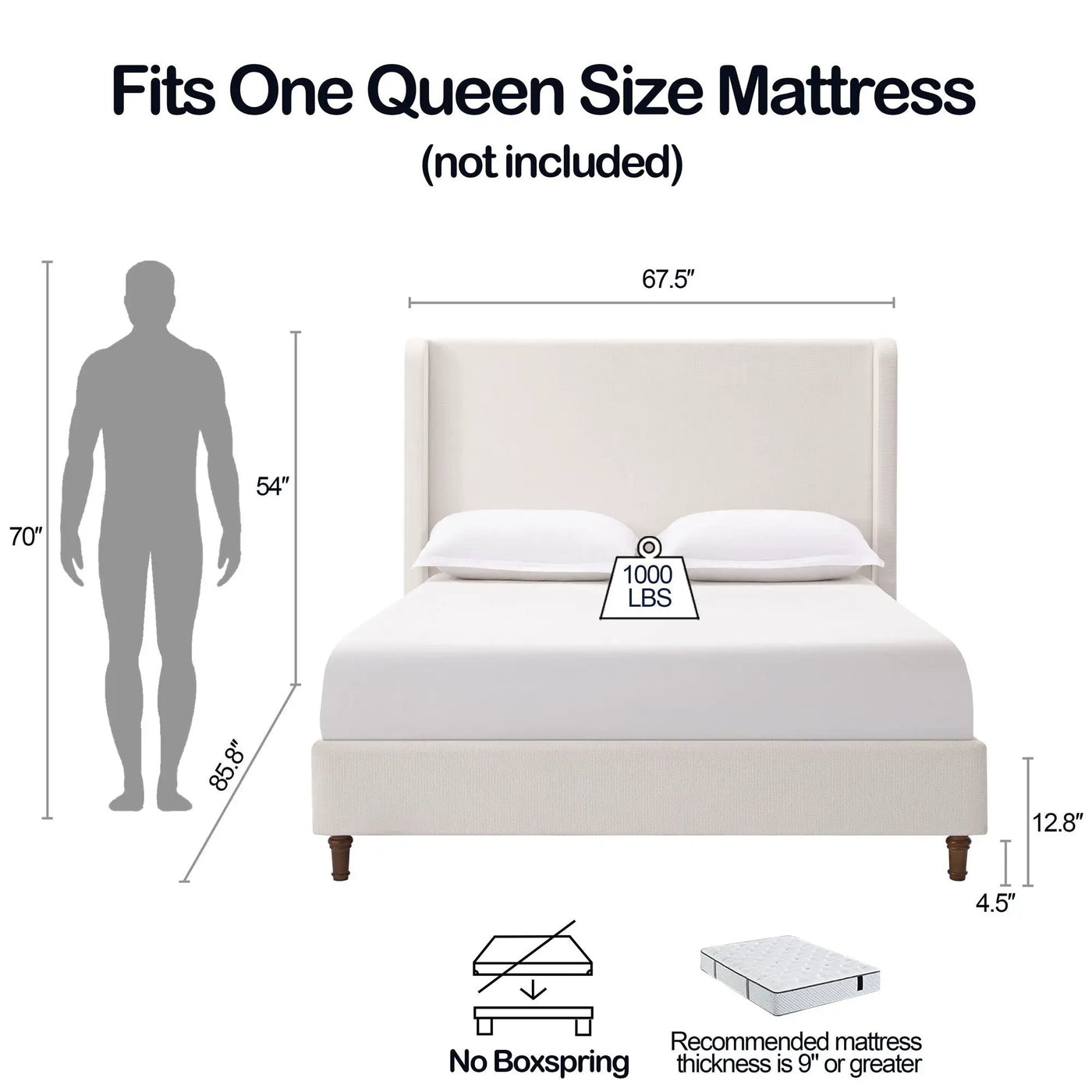 Harper - Tall Headboard Upholstered Bed / High Headboard / Elegant Simplicity / No Box Spring Needed by HouseOfZazla