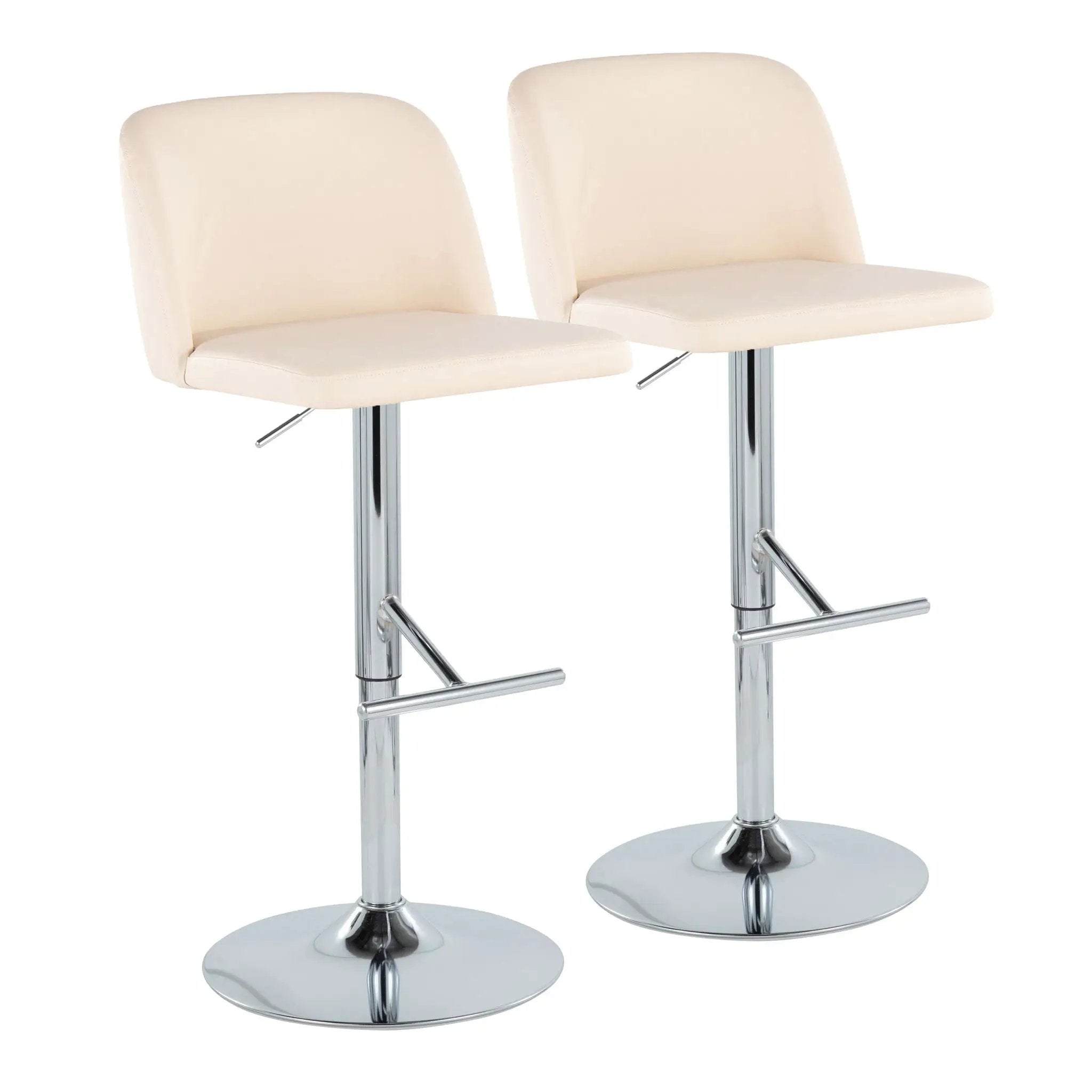 Toriano - Contemporary Adjustable Barstool With Swivel With Straight T Footrest (Set of 2) - Cream / Chrome by HouseOfZazla
