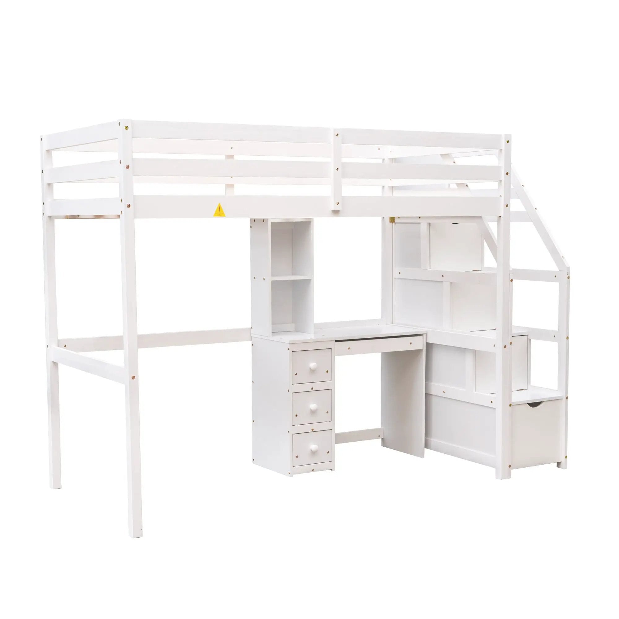 Loft Bed With Stand Alone Bed, Storage Staircase, Desk, Shelves, And Drawers by HouseOfZazla