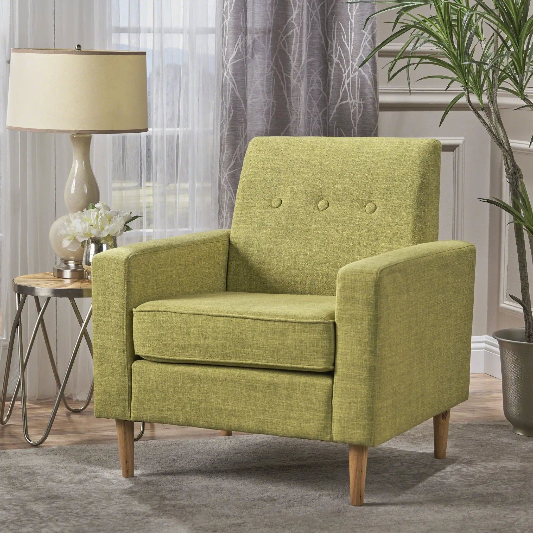 Nebulize Upholstered Fabric Club Chair With Button Tufted And Square Off Arm And Back by HouseOfZazla