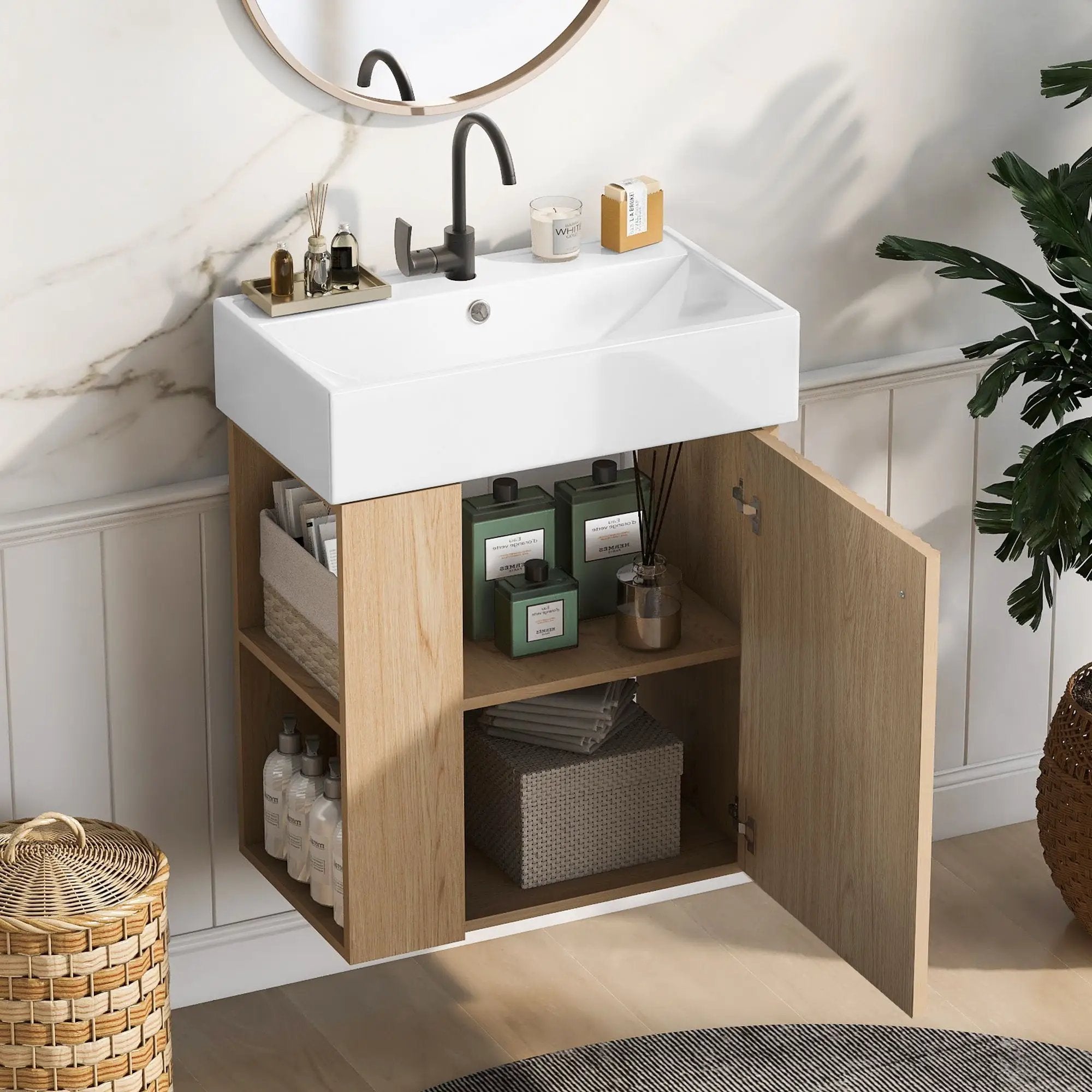 Modern Floating Bathroom Vanity With Ceramic Basin Perfect For Small Bathrooms by HouseOfZazla