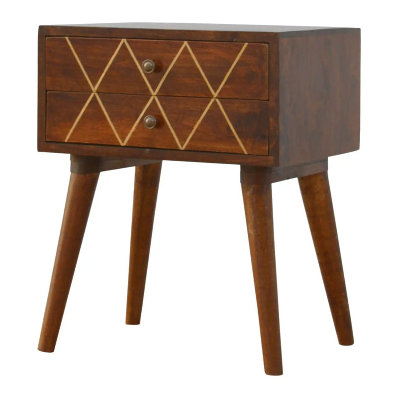 Inlay Geo Brass Bedside Table - Chestnut by HouseOfZazla