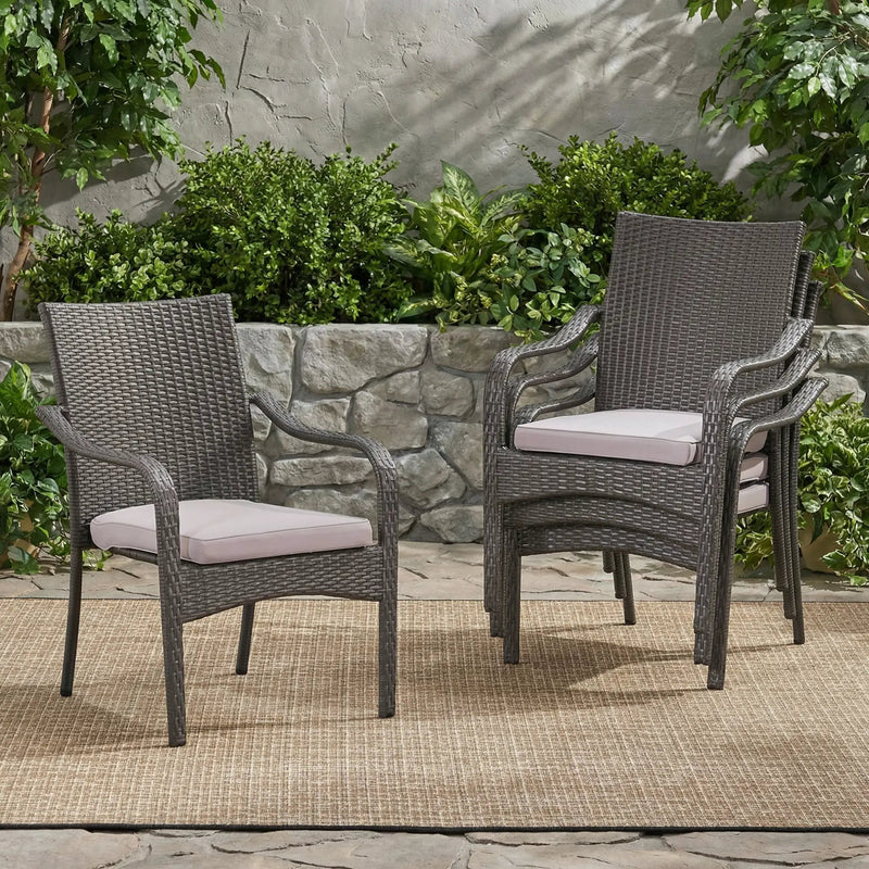 Outdoor PE Rattan Stacking Chair with Iron Frame and Cushions (Set of 4) by HouseOfZazla