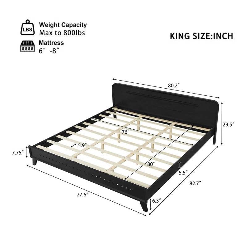 Pine Solid Wood King Size Bed, Solid and Stable, No Box Spring Needed by HouseOfZazla