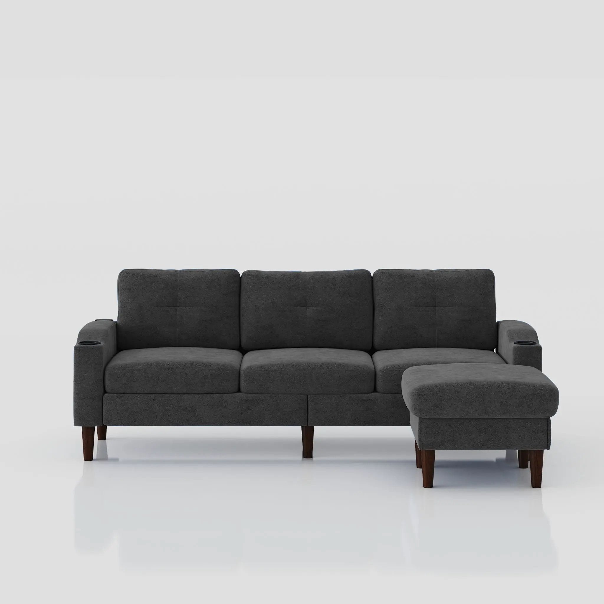 3 Seater Convertible Combination L Shaped Sofa With Footstools With Storage