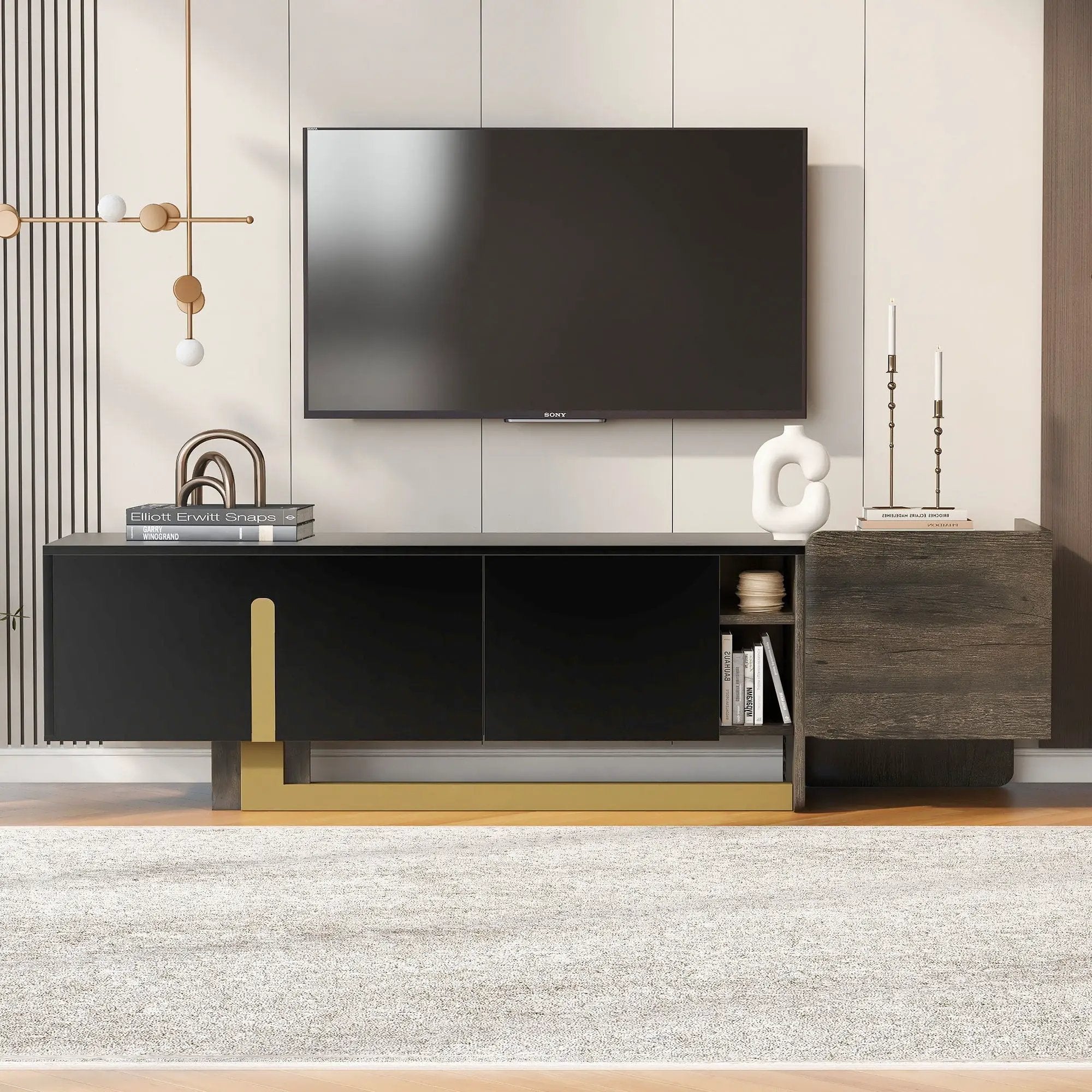TV Stand With 1 Drawer, 2 Cabinets And Adjustable Shelves by HouseOfZazla