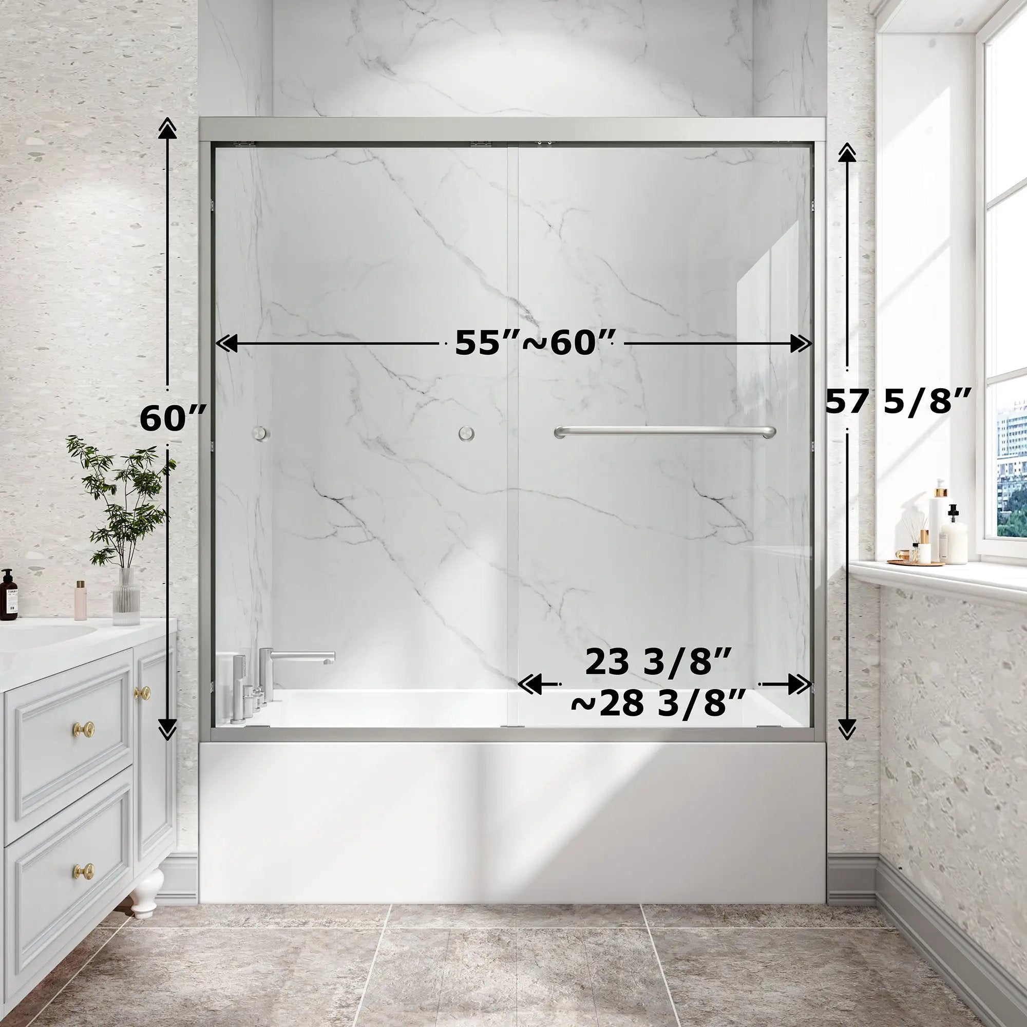 55-60" W x 60" H Brushed Nickel Double Bypass Sliding Shower Door by HouseOfZazla