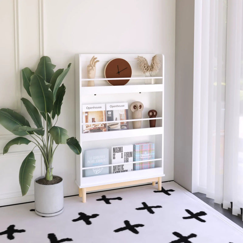 Wall Mounted Bookshelf, 3 Front Facing Display Shelves For Toddler Bedroom - White by HouseOfZazla