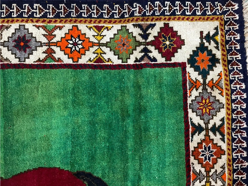 4 X 7 Handmade Rug Zagros Quality Wool Pictorial Horses Green Butterfly Colorful by Jewel Rugs