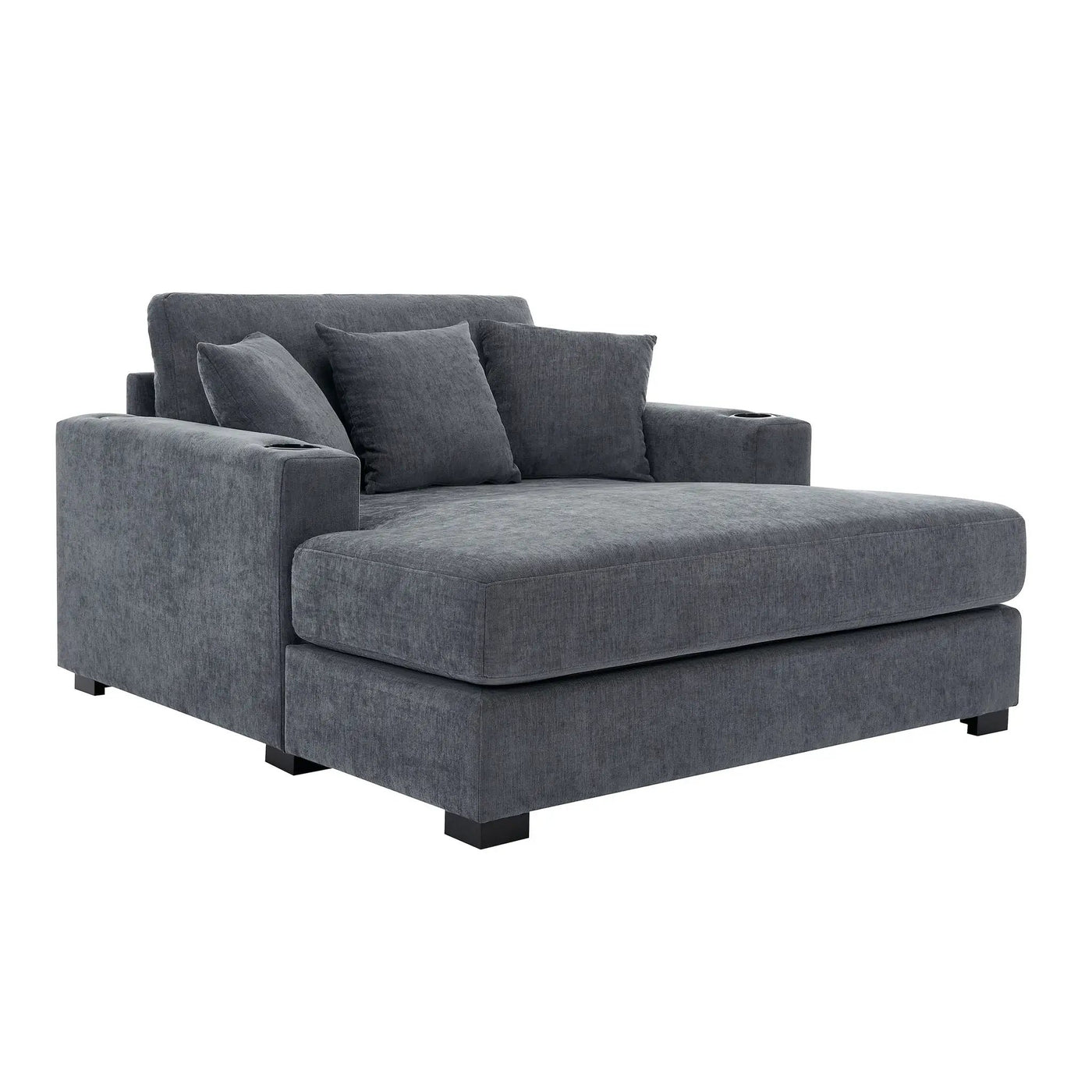 Oversized Chaise Lounger Modern Style Sofa Couch With Pillows, Charge Station & Cup Holders by HouseOfZazla