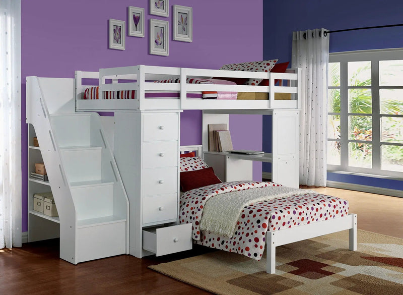 Freya - Twin Loft Bed With Storage (Not Including The Bottom Twin Bed) - White by Unique Piece Furniture