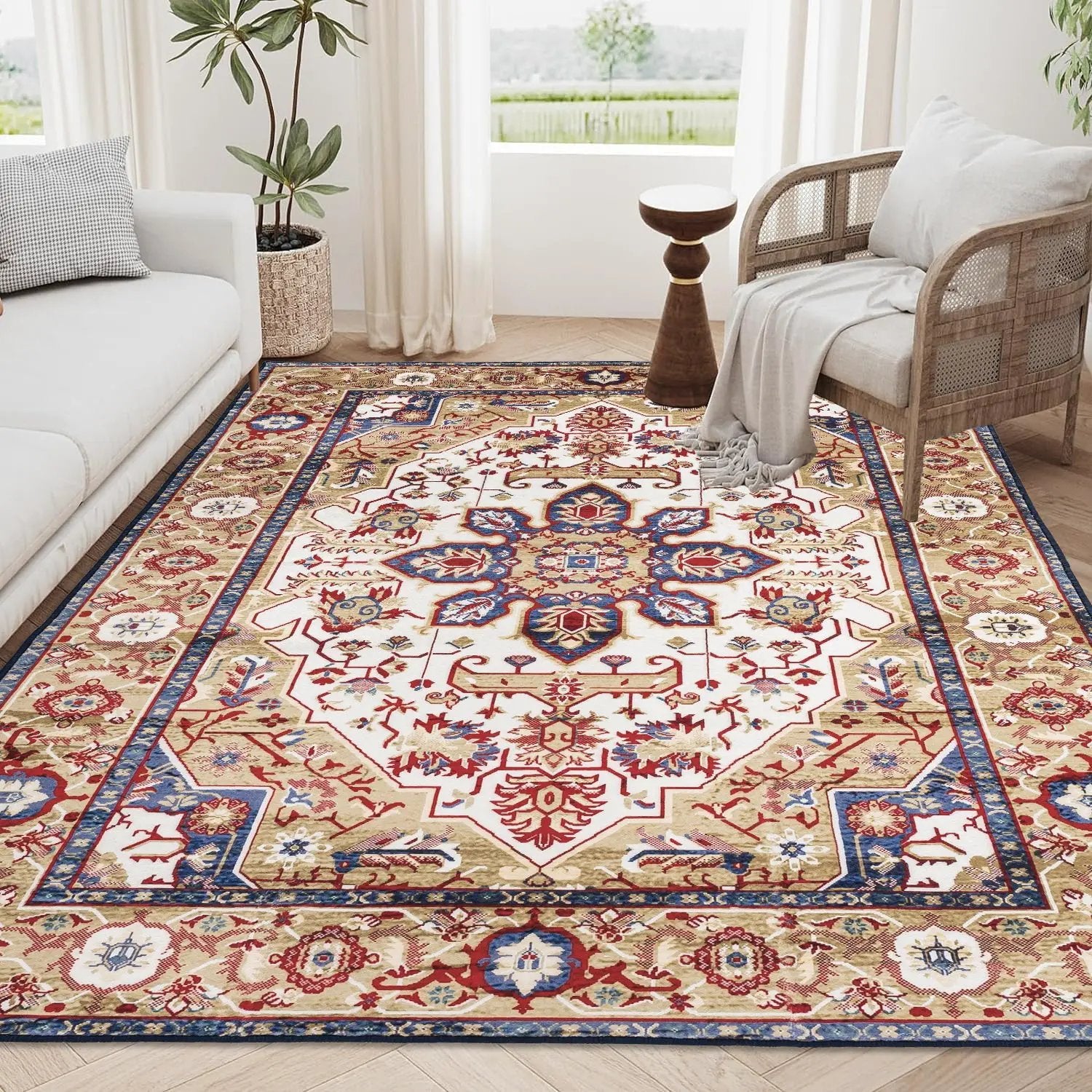 Vintage Bohemia Large Persian Non-slip Washable Area Rug by HouseOfZazla