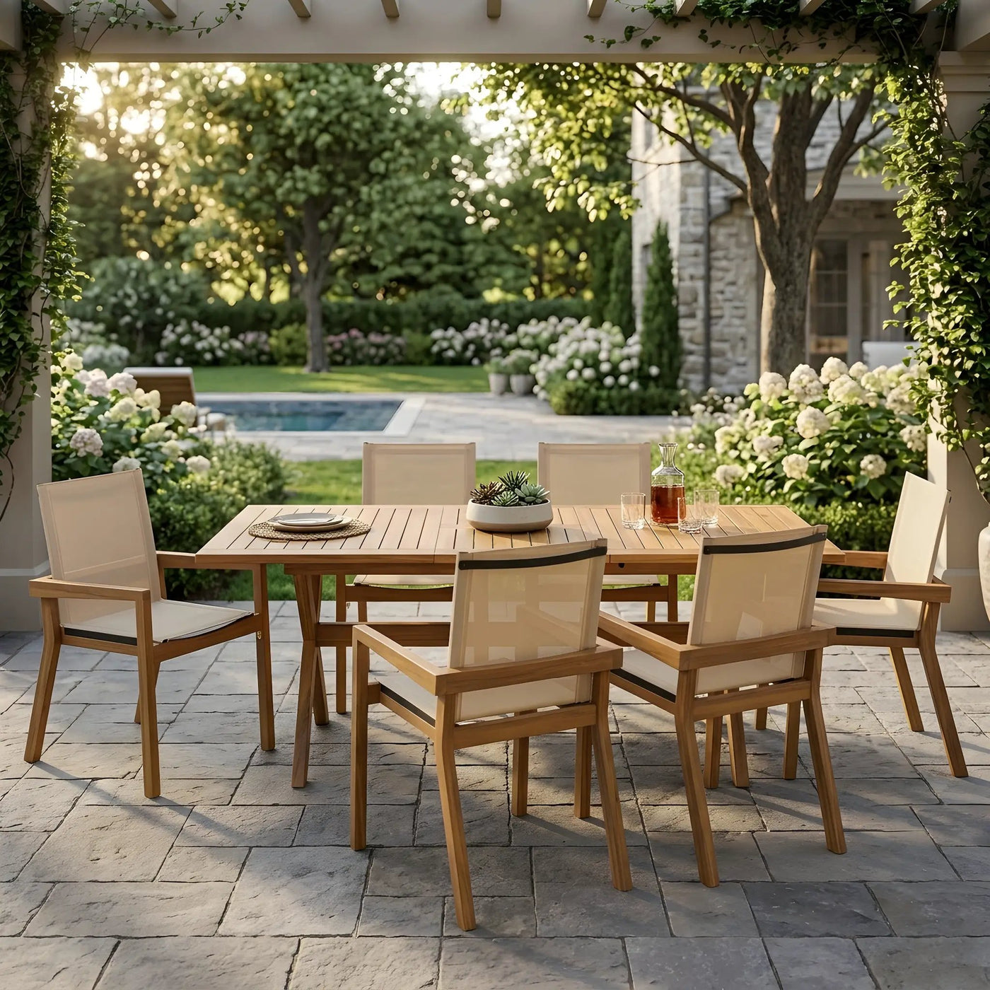 7-Piece Acacia Wood Outdoor Dining Set by HouseOfZazla