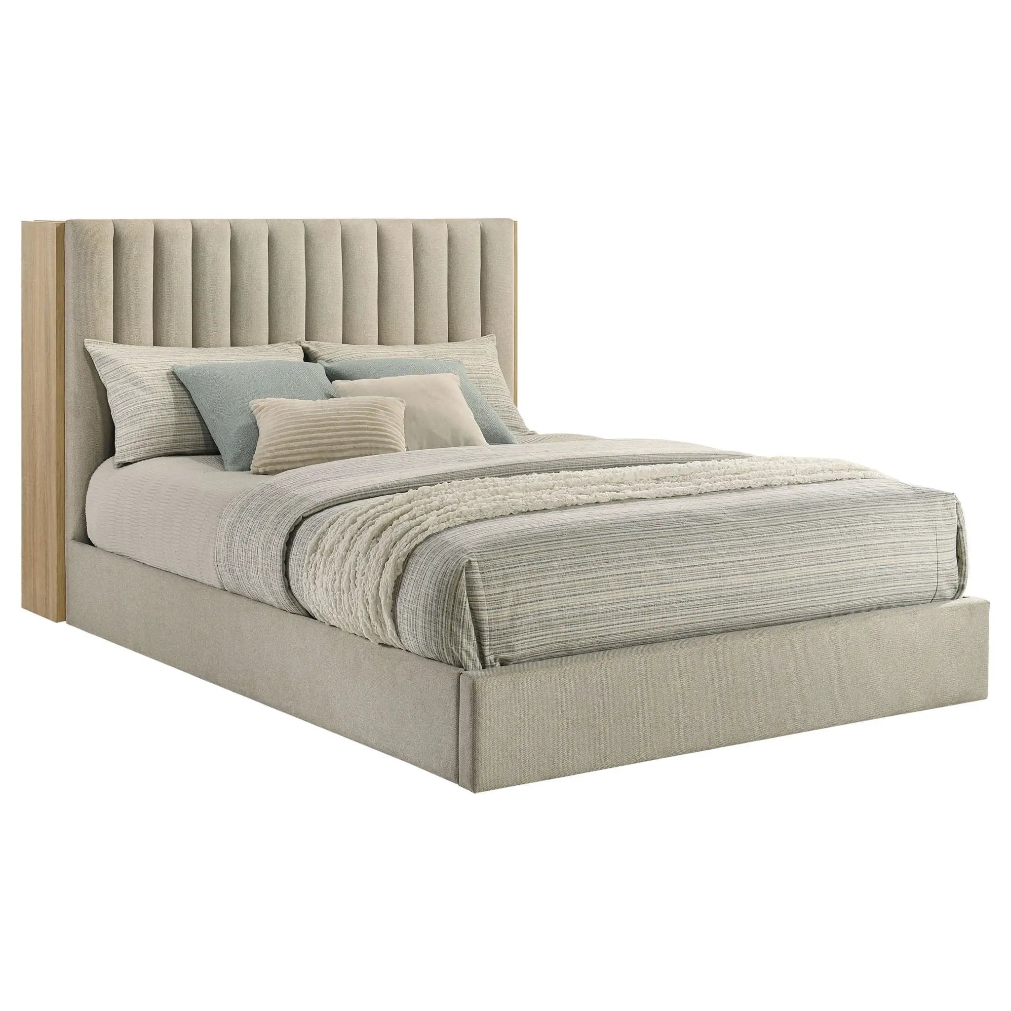 Arielle Queen Bookcase Panel Storage Bed Light Oak by Unique Piece Furniture