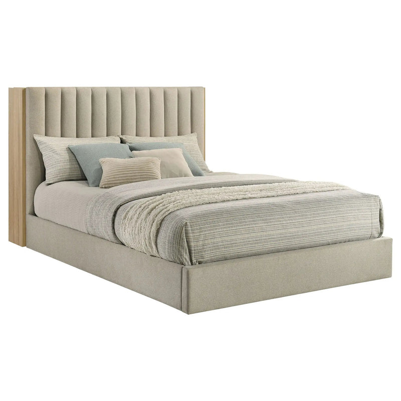 Arielle Queen Bookcase Panel Storage Bed Light Oak by Unique Piece Furniture