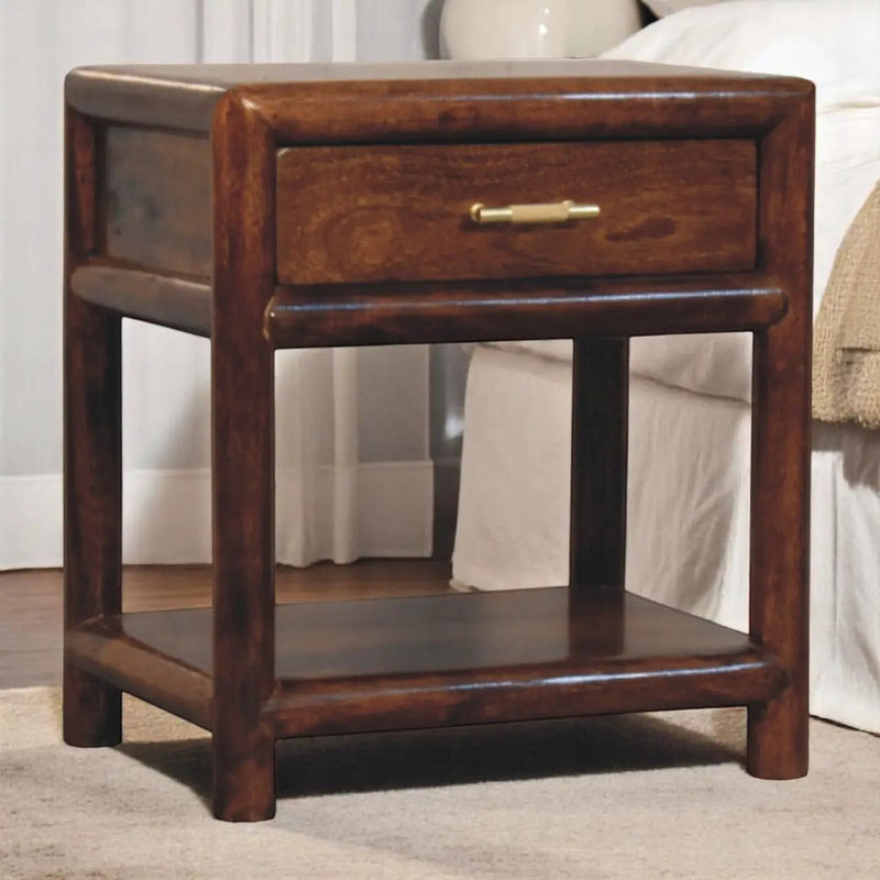 Solid Wood Regency Chestnut Nightstand, 1-Drawer, 1 Open-Slot by HouseOfZazla