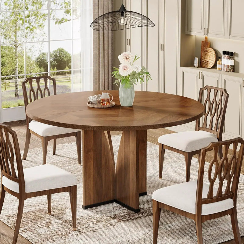 Round Compact Dining Table For 4 - Rustic Brown by HouseOfZazla