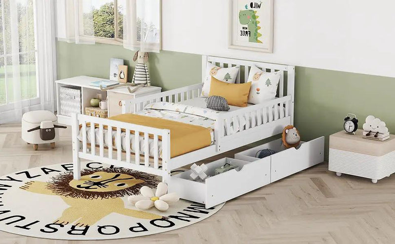 Platform Bed With Guardrails On Both Sides And 2 Storage Drawers by HouseOfZazla