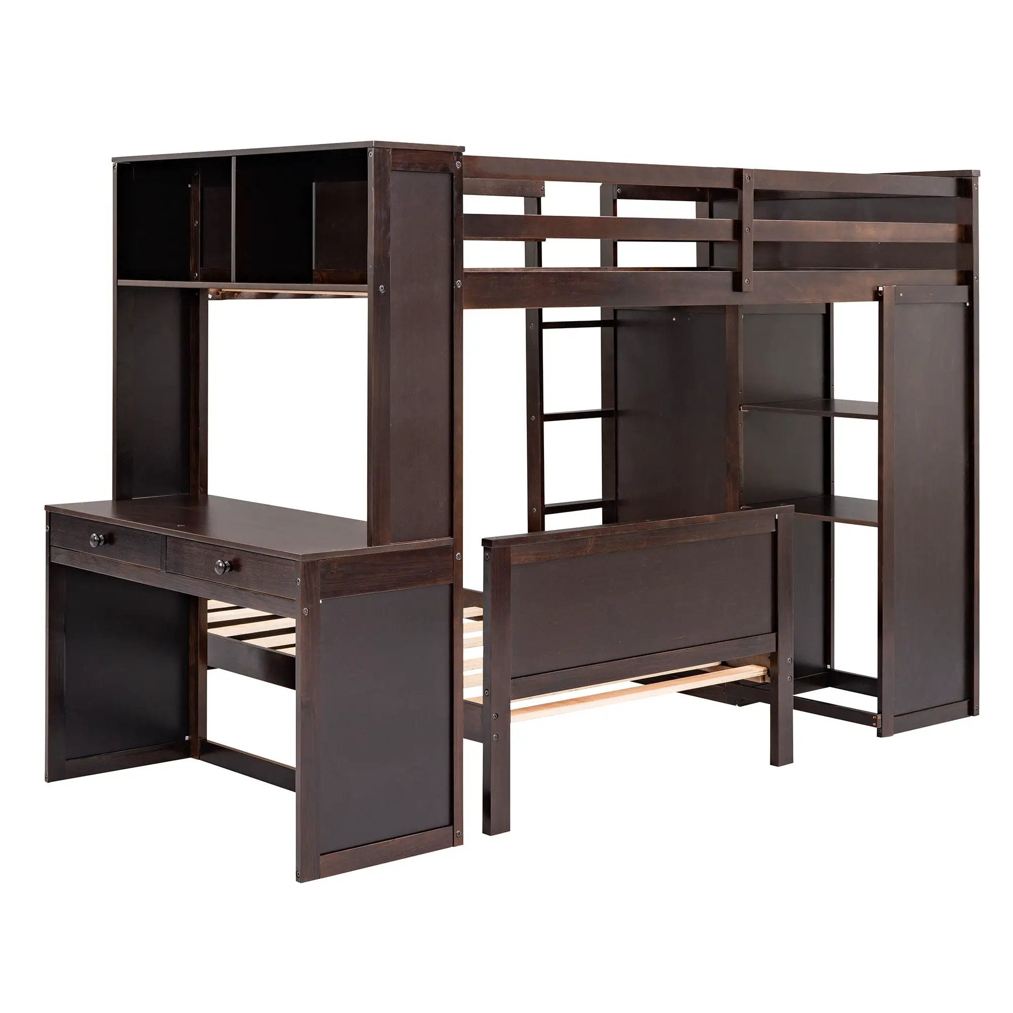 Loft Bed With A Stand Alone Bed, Shelves, Desk, And Wardrobe by HouseOfZazla