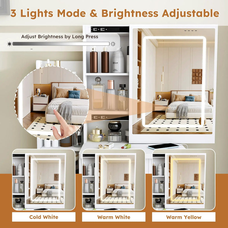 Modern Vanity Desk With 3 LED Lighting Modes, 4 Drawers by HouseOfZazla