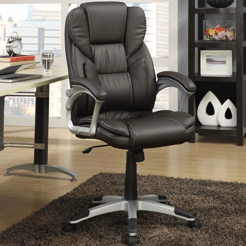 Swivel Office Chair With Armrests, Adjustable Height - Brown by HouseOfZazla
