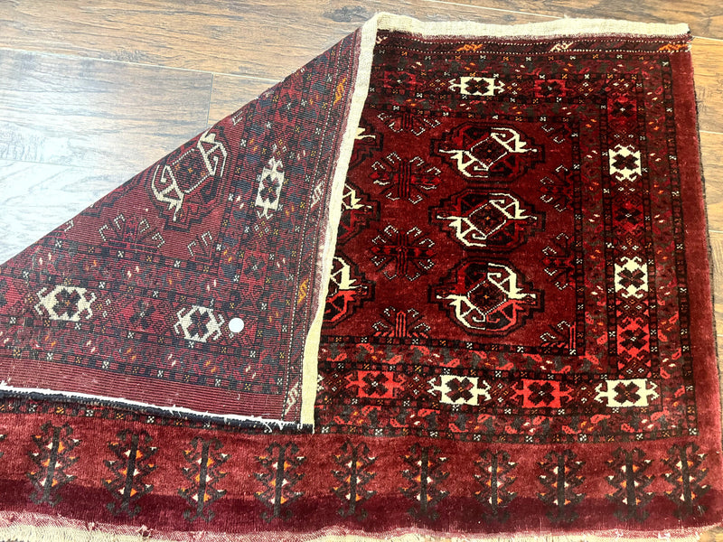 Antique Afghan Turkoman Mafrash Rug 3x5, Red, Hand Knotted, Wool, Tribal Collectible by Jewel Rugs