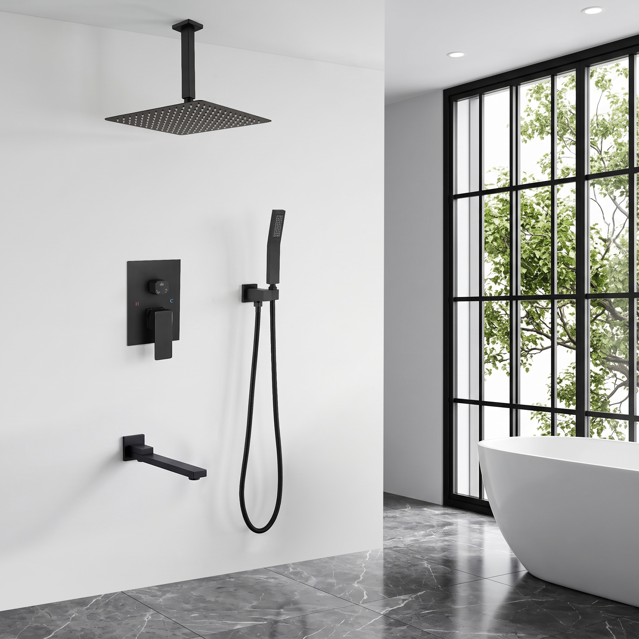 Shower System with Tub Spout and 12 Inch Shower Head by HouseOfZazla