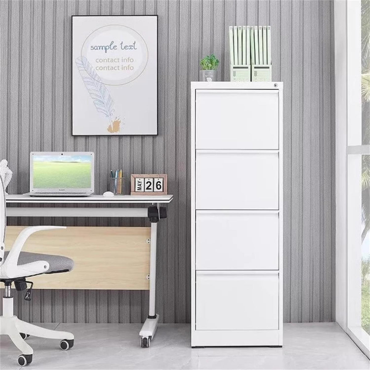 Durable Metal 3 Drawer File Cabinet with Lock – Black or White, photo 10 of 16