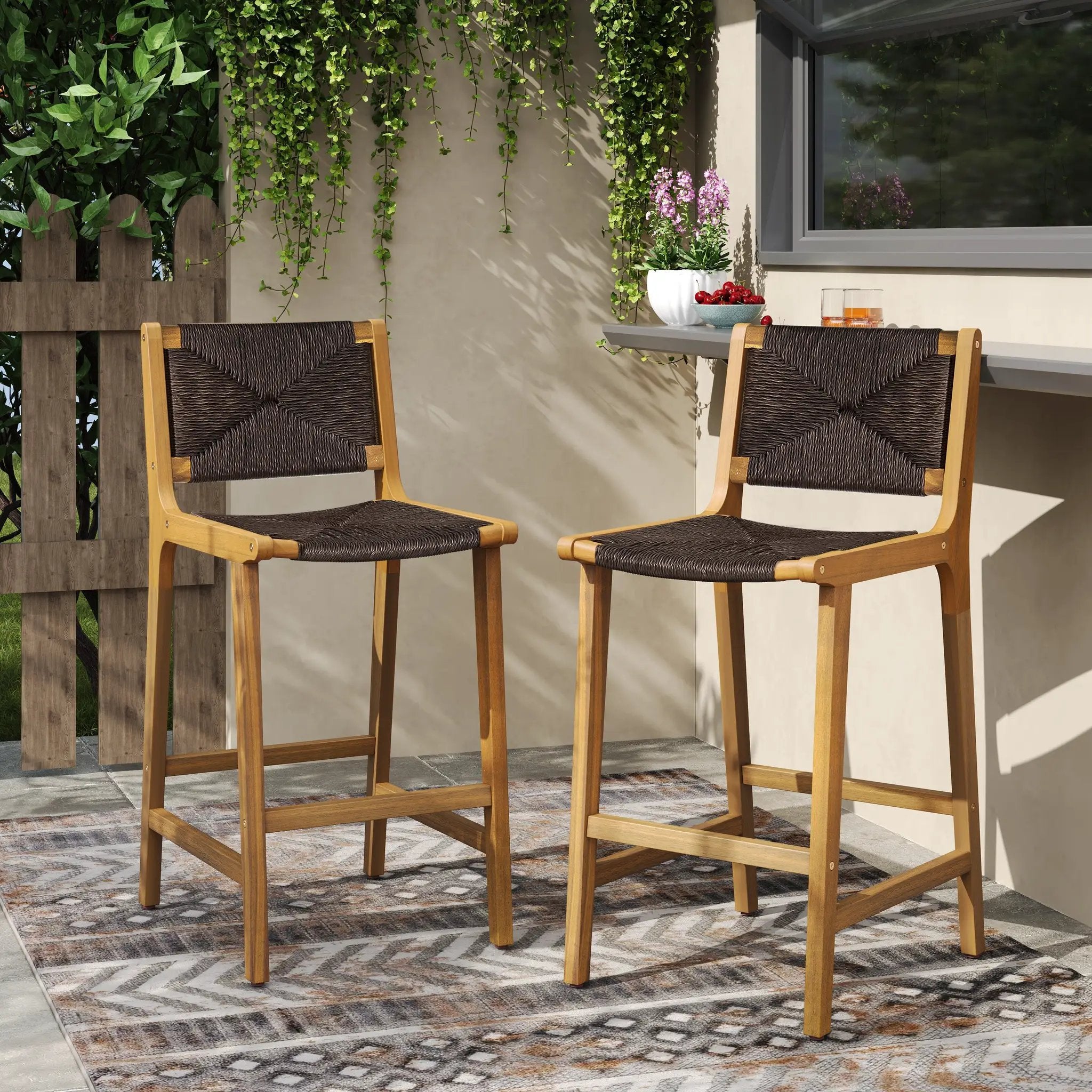 Acacia Wood Outdoor Armless Barstool - Teak Set of 2 by HouseOfZazla